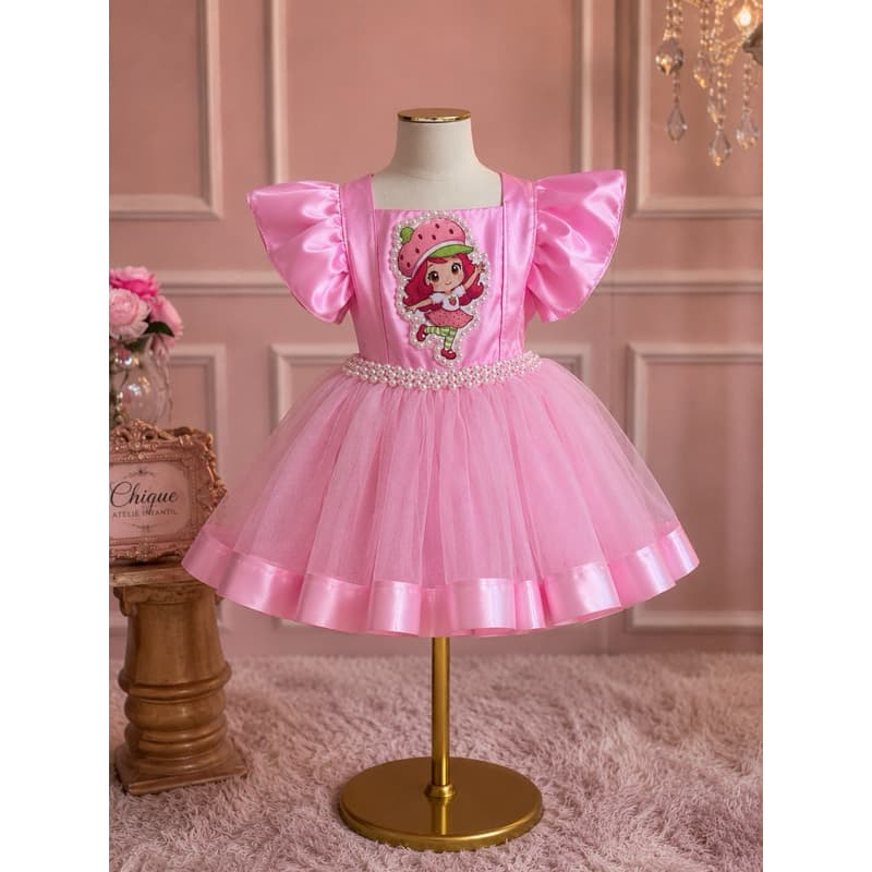 Vestido Infantil Temático da Moranguinho jardineira