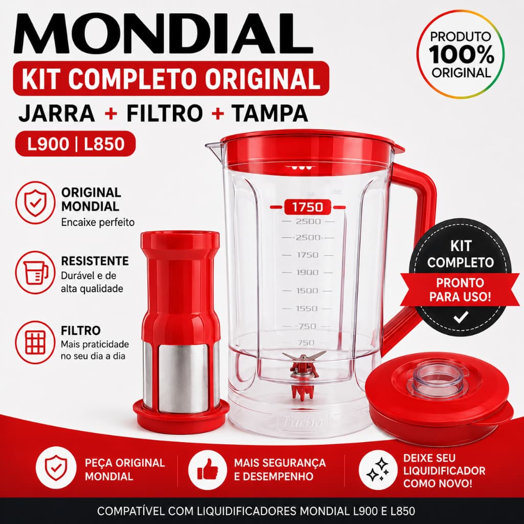 Copo Jarra Original Para Liquidificador Mondial L900 L850 Vermelho