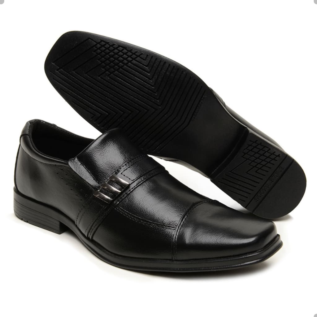 Sapato Social Masculino em Couro Legitimo com Enfeite em Metal Calce Facil Confortavel e Estiloso
