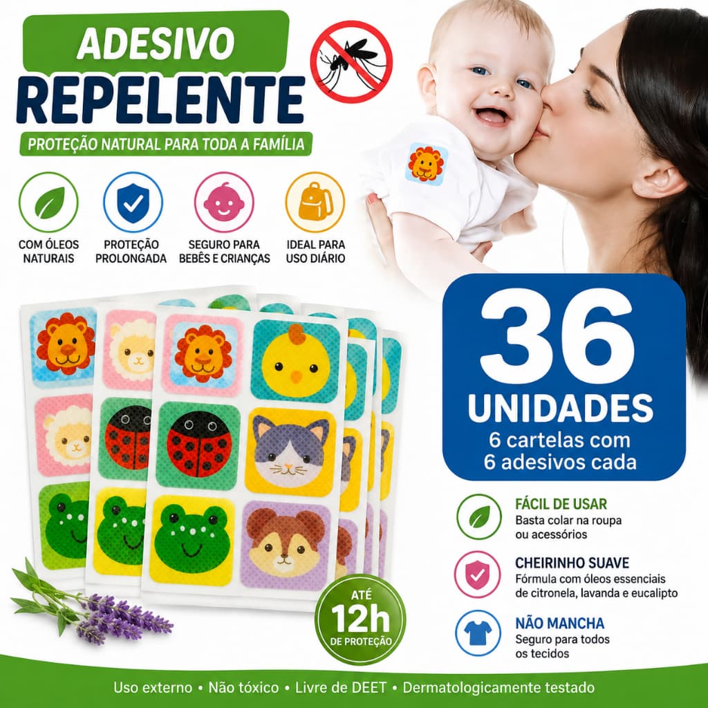 36/72/144 Adesivo Repelente de Inseto Mosquito Infantil Bebê Citronela
