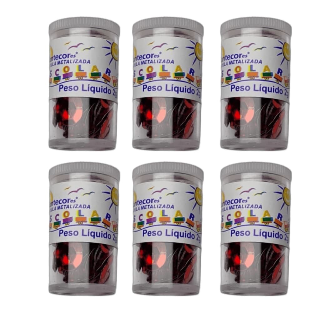 Lantejoula Metalizada Vermelha Artesanato Kit C/ 6 Potes