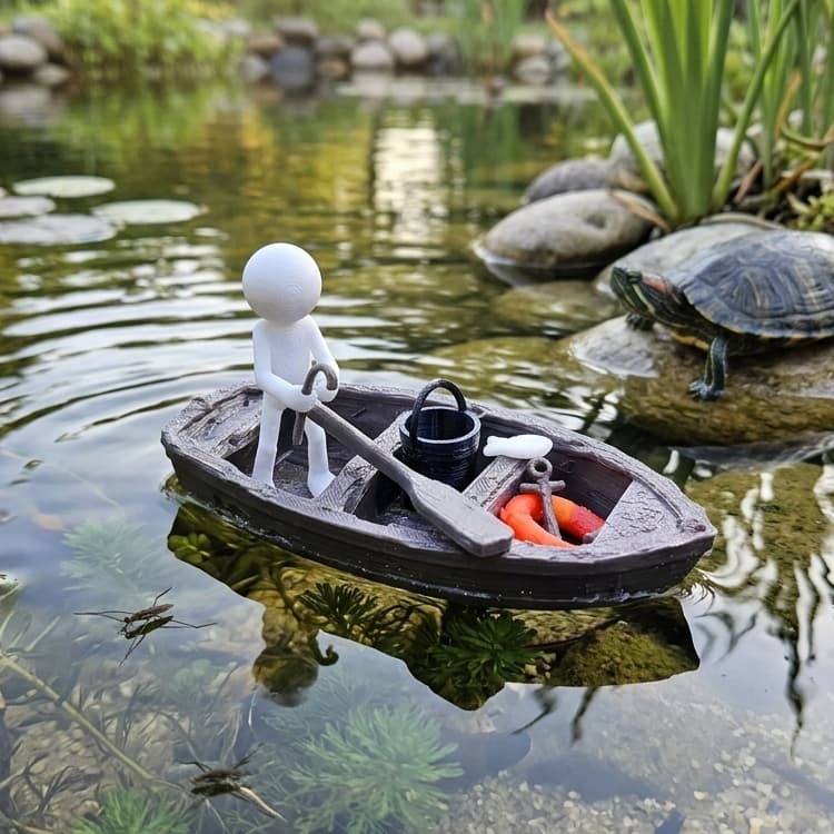 Mini Barco  Pescador - Enfeites-aquario   - Ideal para Aquario, Tanque ou Lagoa.