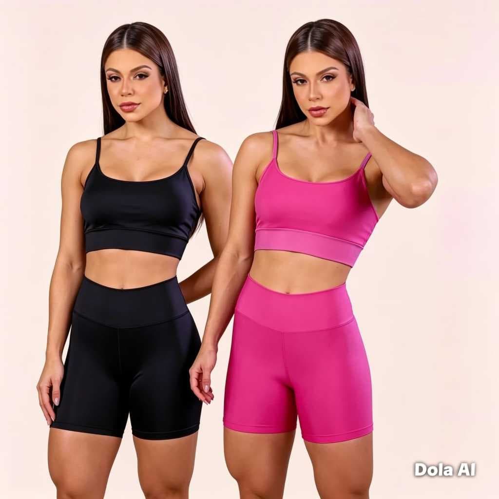 Conjunto  Feminino Fitness Virginia kit treino  top + Short cintura alta forrados Pronta Entrega