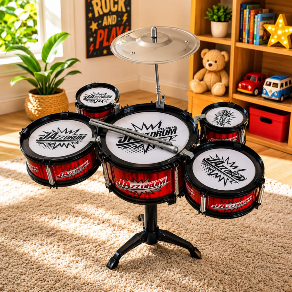 Mini Bateria Infantil Jazz Drum 5 Tambor Com Prato Baquetas premium