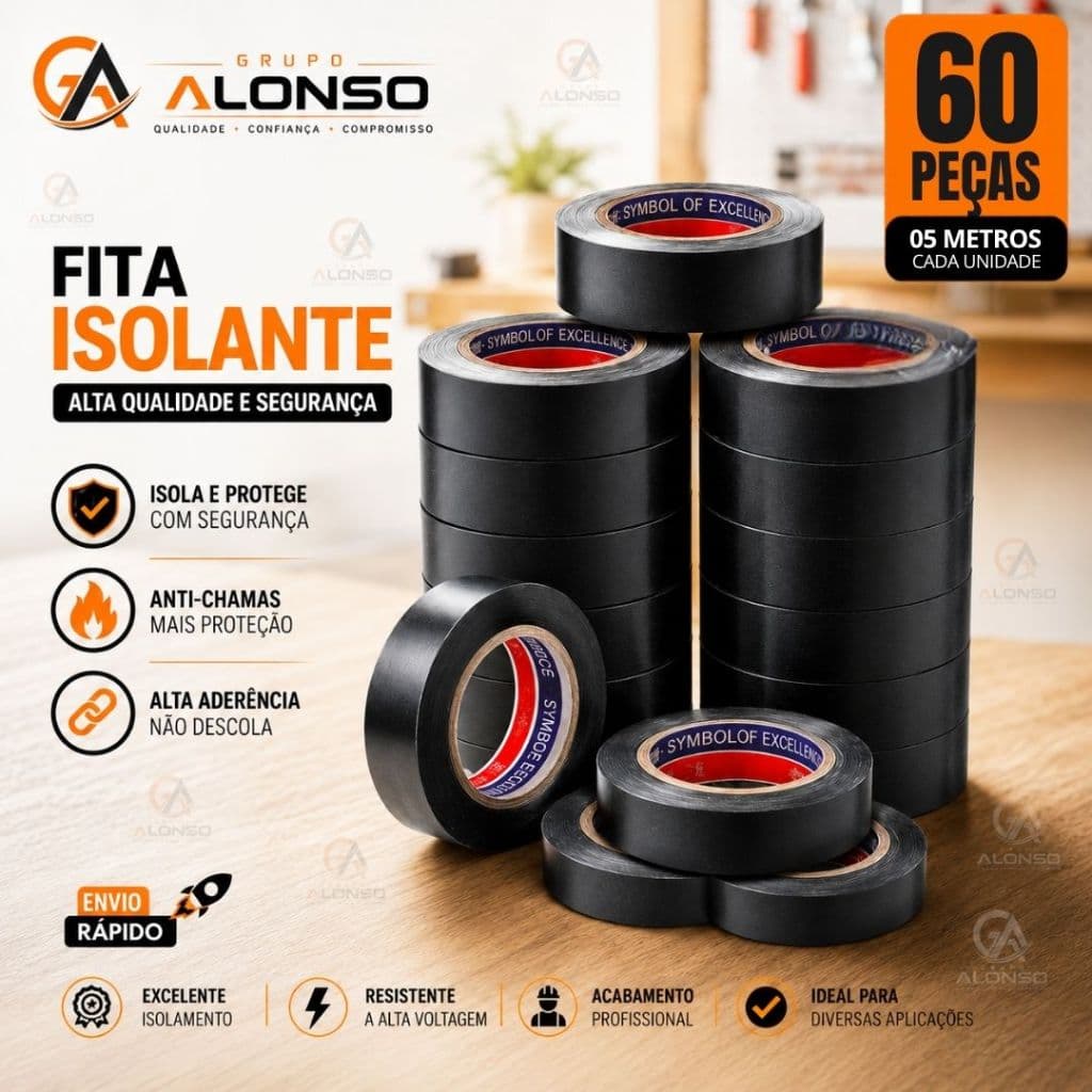 Kit 60/40/20 Peças Fita Isolante Antichamas Preta 5 Metros Linha Profissional