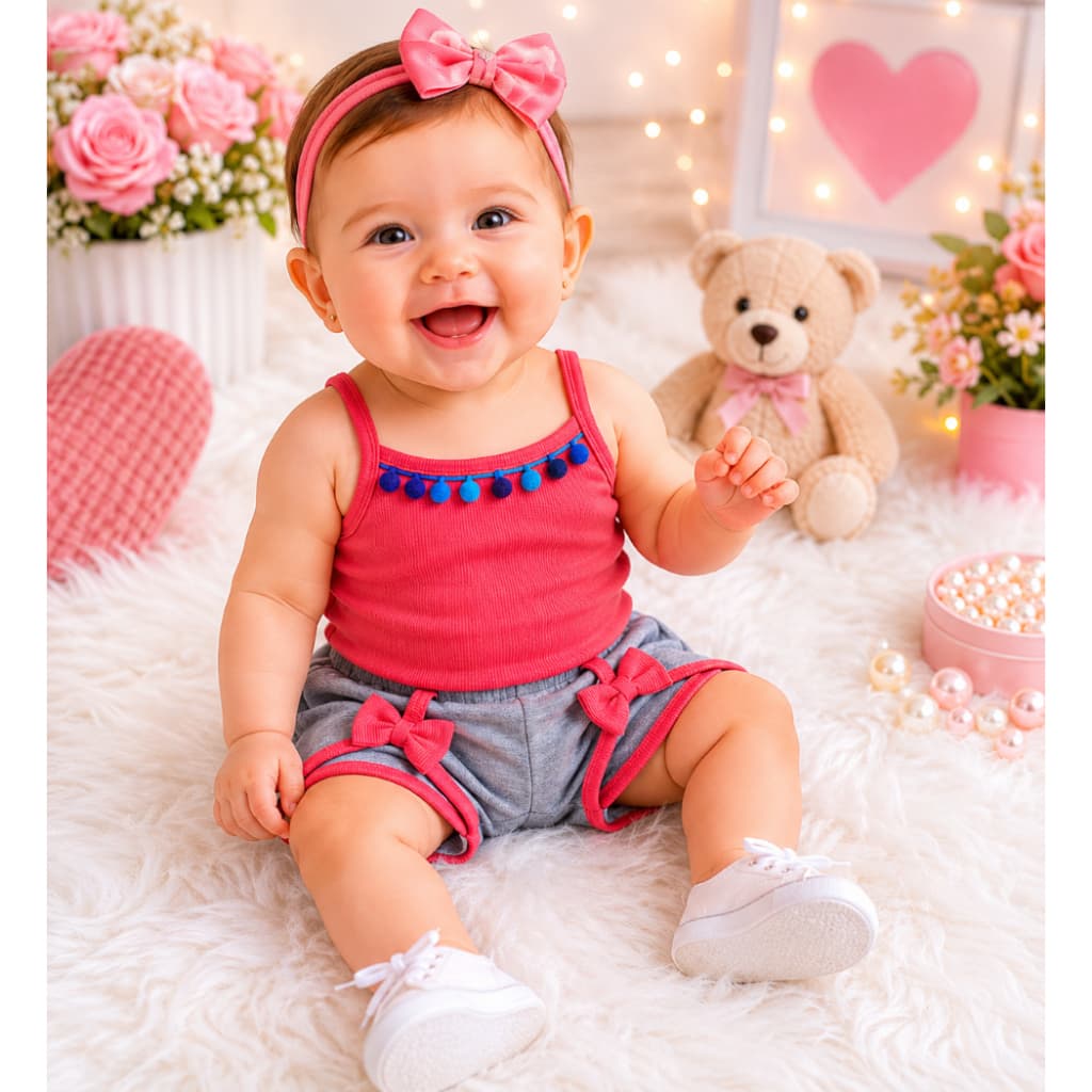 Body Bebê Menina Neon Princesa com Short Conjunto Recém-Nascida Roupa Infantil Confortável