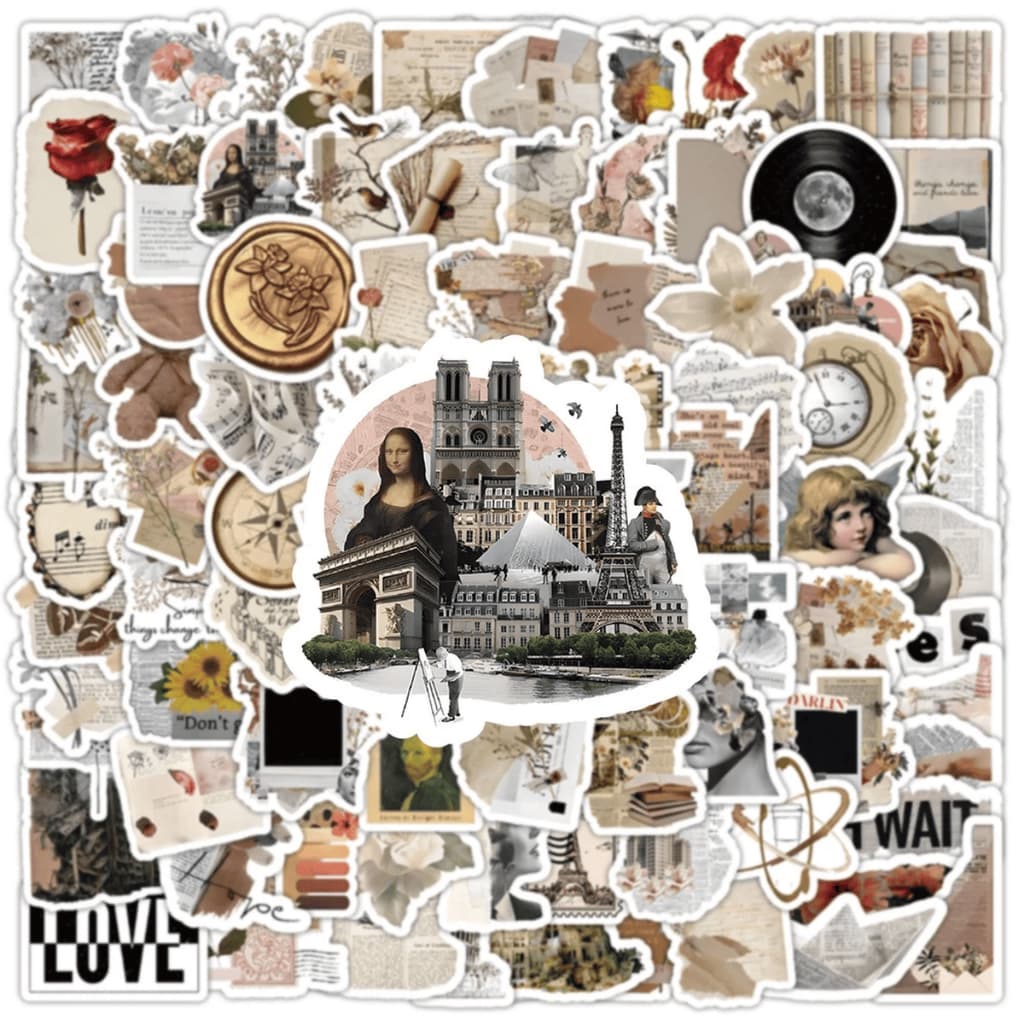 100 Adesivos Vintage Decalques De Vinil À Prova D'água Laptop Scrap sketchbook Garrafas