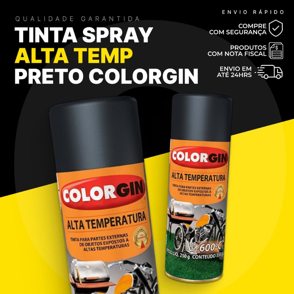 Tinta Spray Alta Temp Preto Colorgin Sw 600ºc 350ml