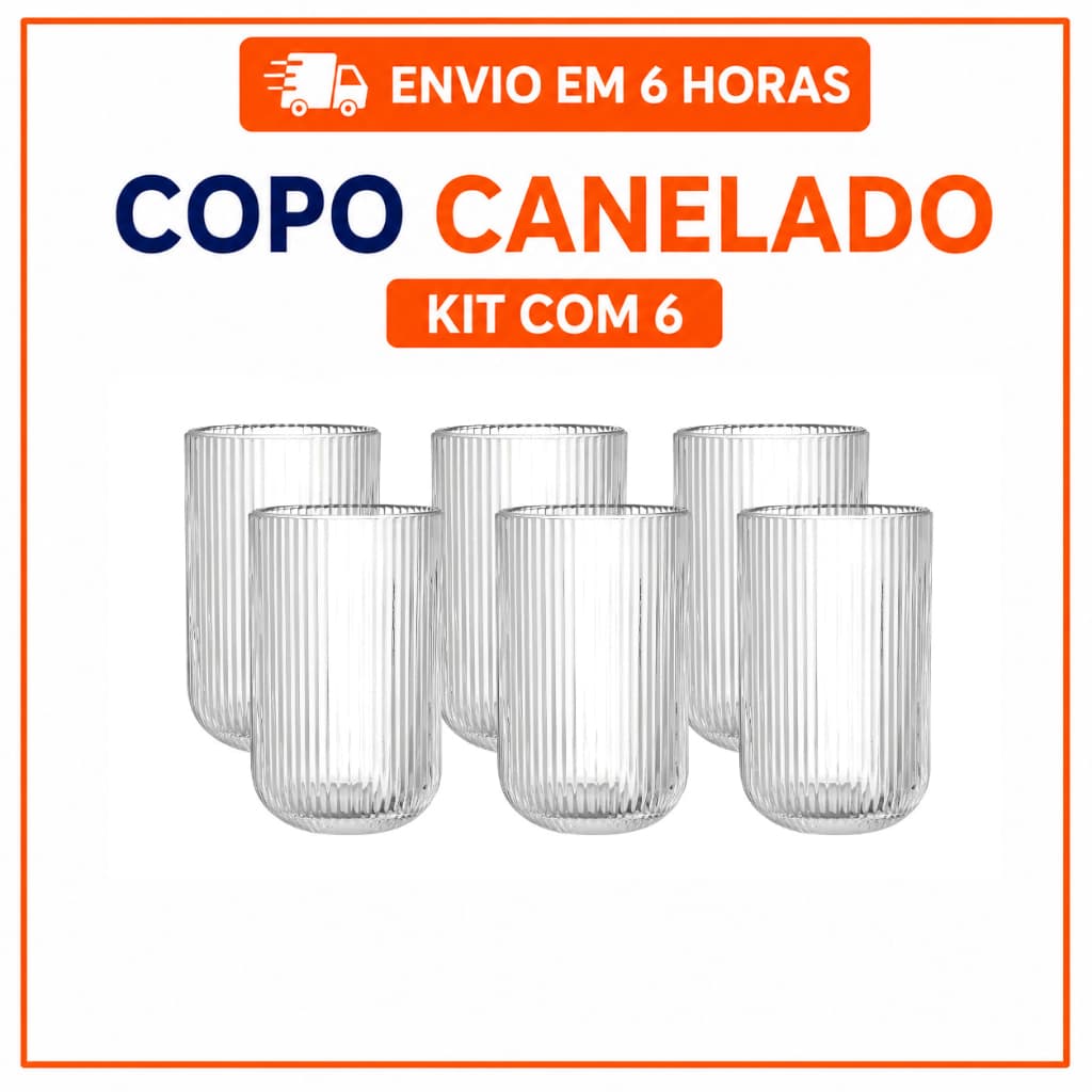 Jogo De Copos 6 Peças De Vidro Canelado 420ml