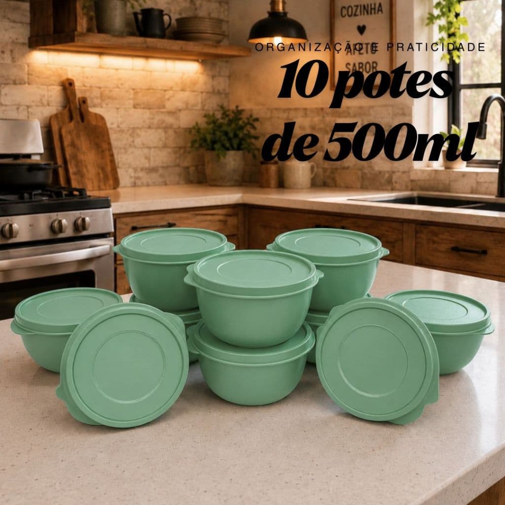 Kit 10 Potes Bowl 500ml | Organizador de Geladeira, Freezer e Mantimentos