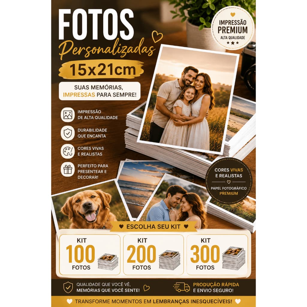 Fotos 15x21 Personalizadas - Kits com 100, 200, 300 Fotos - Fotos Impressas - Papel Fotográfico