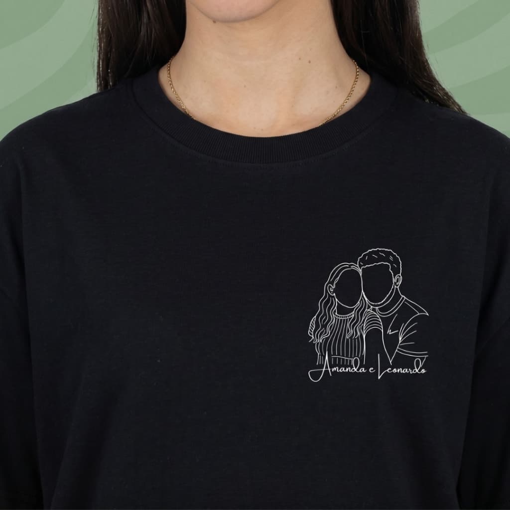 Camiseta personalizada com silhueta traços de foto lineart - Presente para Pais, Namorados Casal Amigos Família
