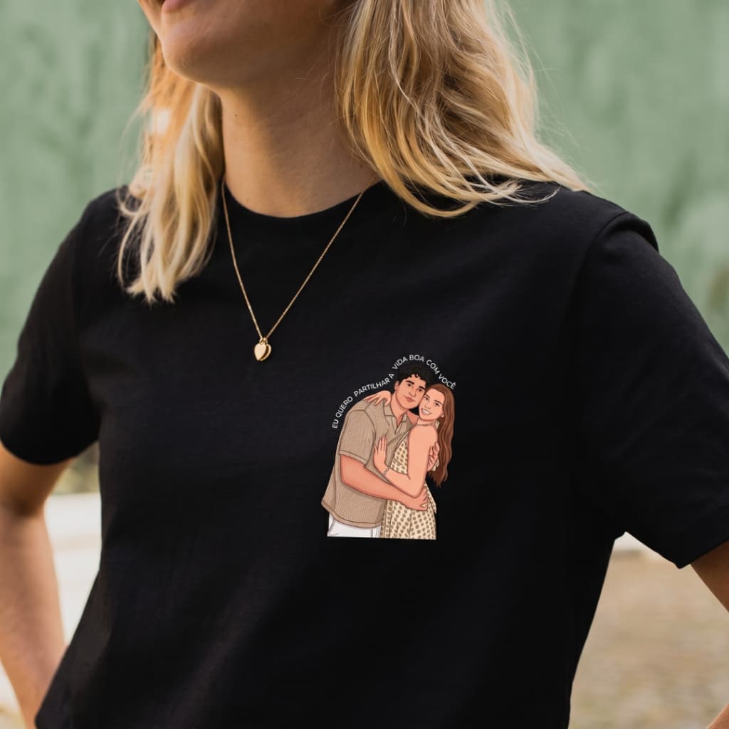 Camiseta personalizada ilustração / desenho - Presente para dia dos namorados, casal, família, amigos