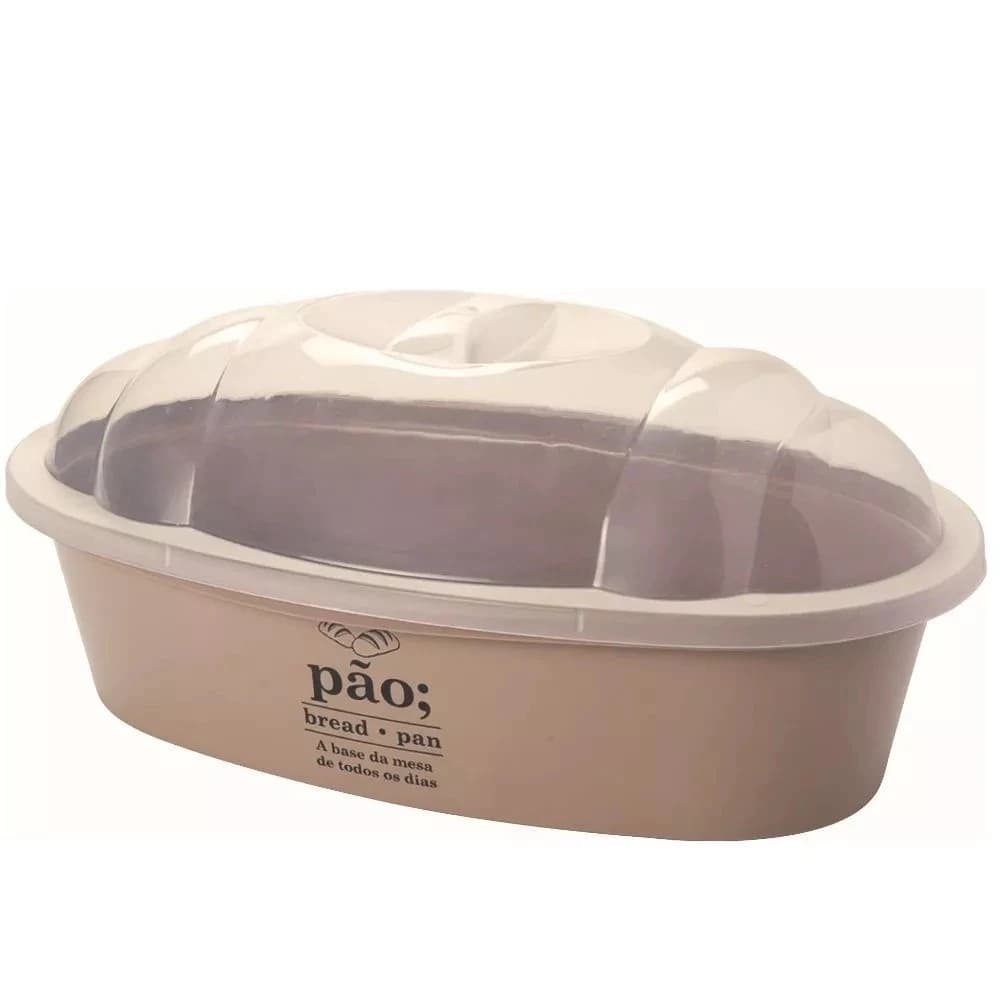 Porta-Pão com Tampa Transparente e Base Bege - Mantém Fresco e Organizado - Cesta de pão beje