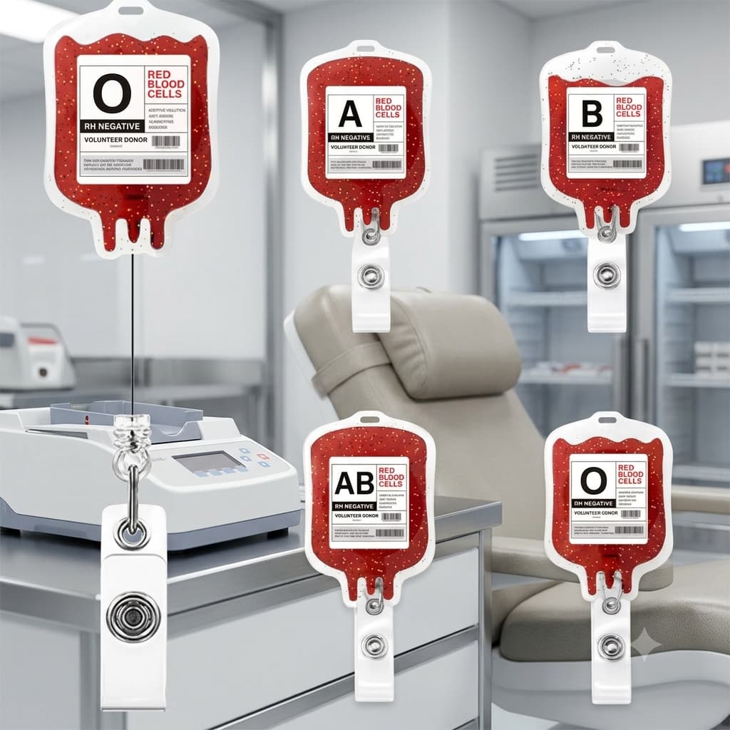 Porta Crachá Retrátil Roller Clip Acrílico Enfermagem Bolsa de Sangue Hospital Hemocentro