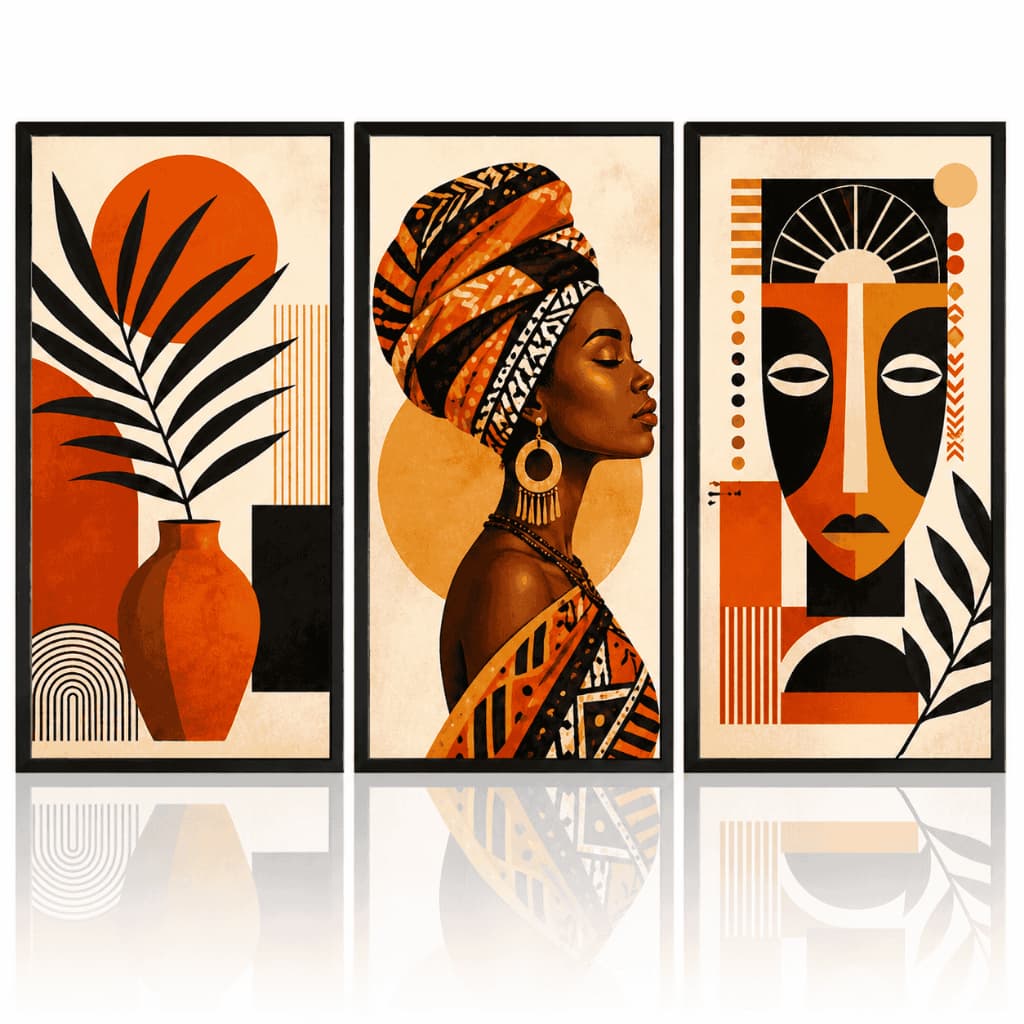 Quadros Decorativos 3 Peças Sala Africanos Modernos Abstratos Étnico Luxos Escritórios