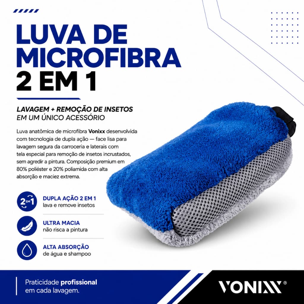 Luva Microfibra 2 Em 1 Lavagem Automotiva Detalhada Vonixx