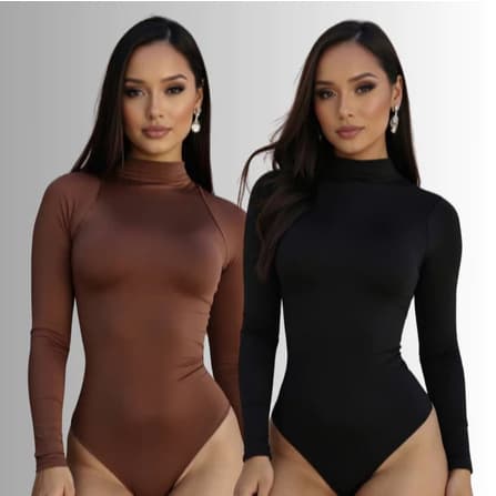 Body Feminino Segunda Pele Manga Longa Cacharrel Forro Duplo Básico Estiloso Tendência Outono Inverno