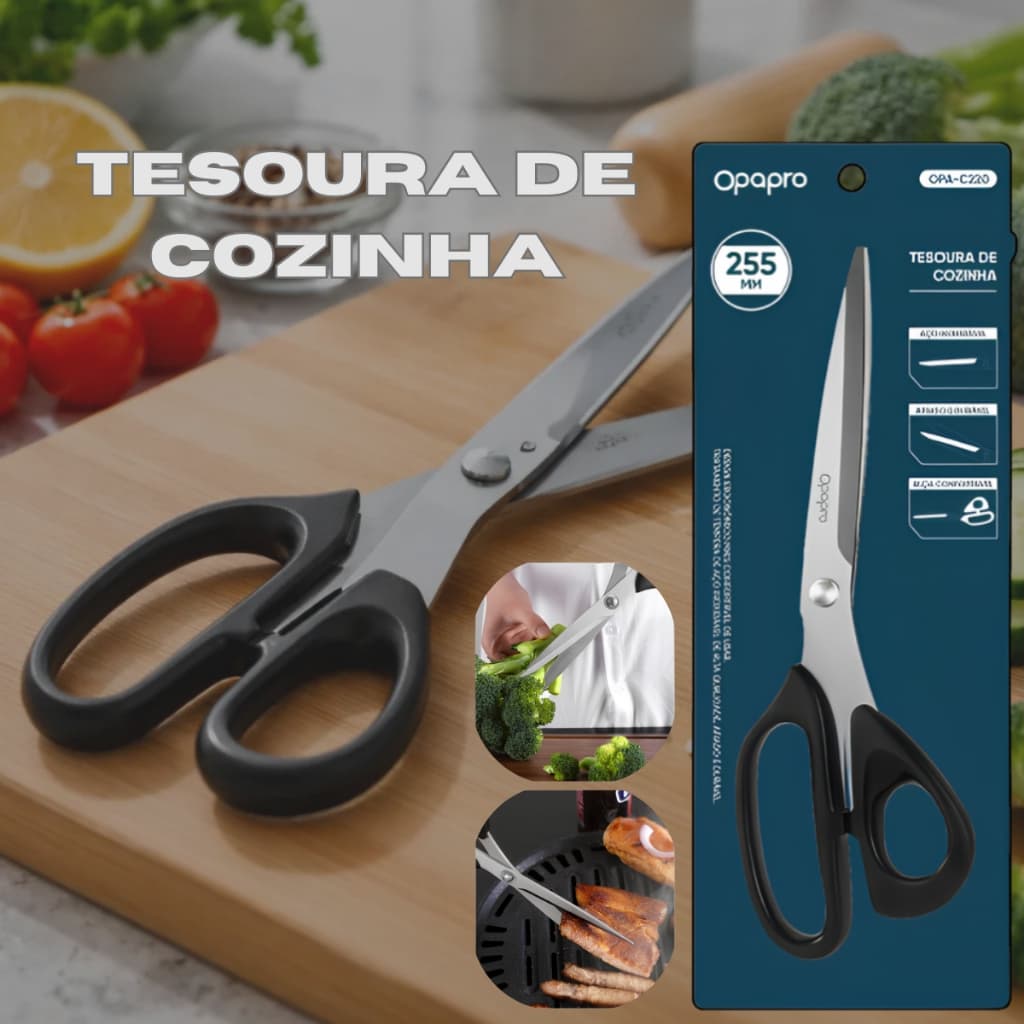 Tesoura De Cozinha Inox 255mm Aço 20cr13 - Afiada Ergonômica