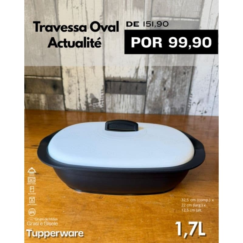 Travessa Tupperware/ Travessa Actualité 1,7 litros Preta e branca