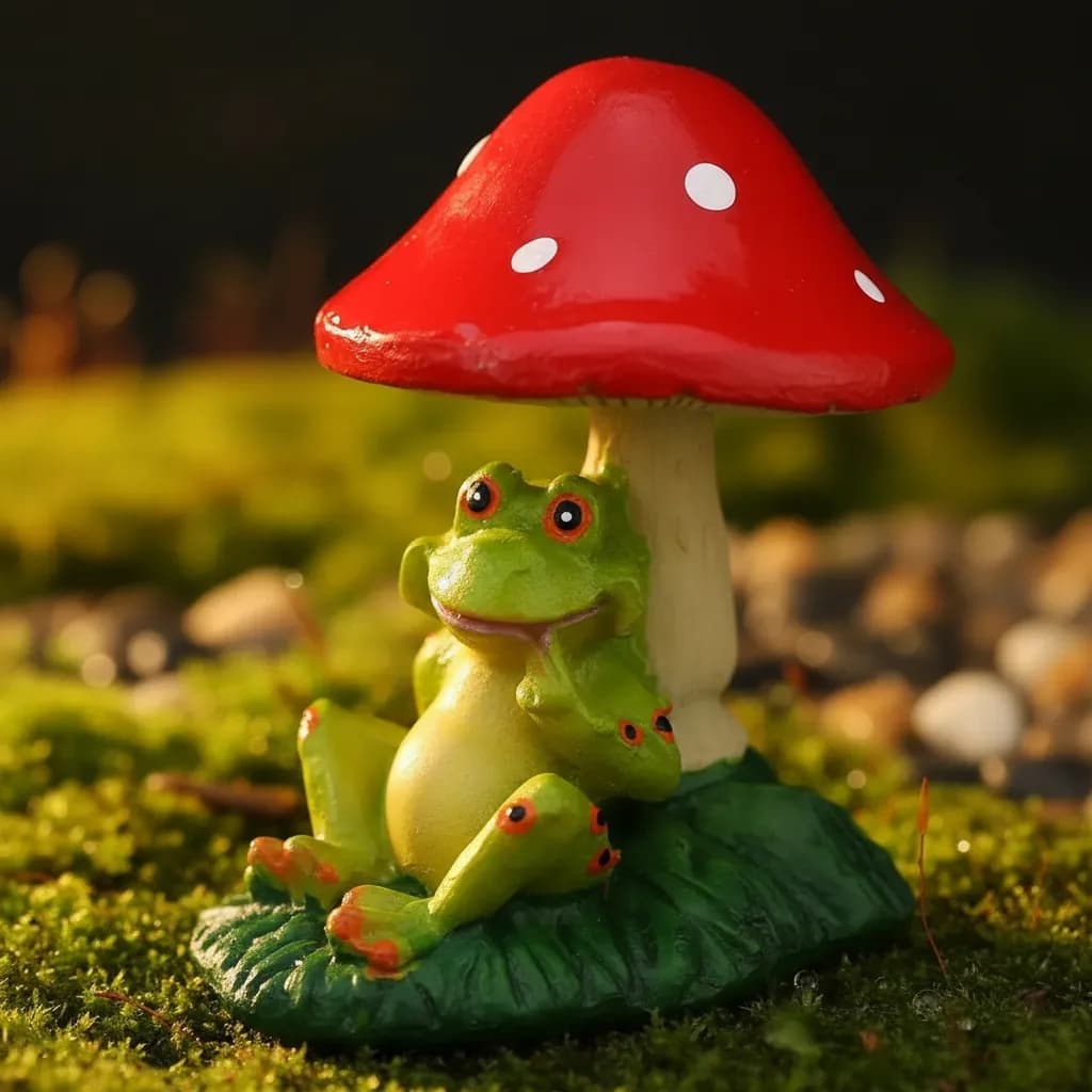 Sapo em Baixo do Cogumelo Mini Jardim Enfeite Decoração