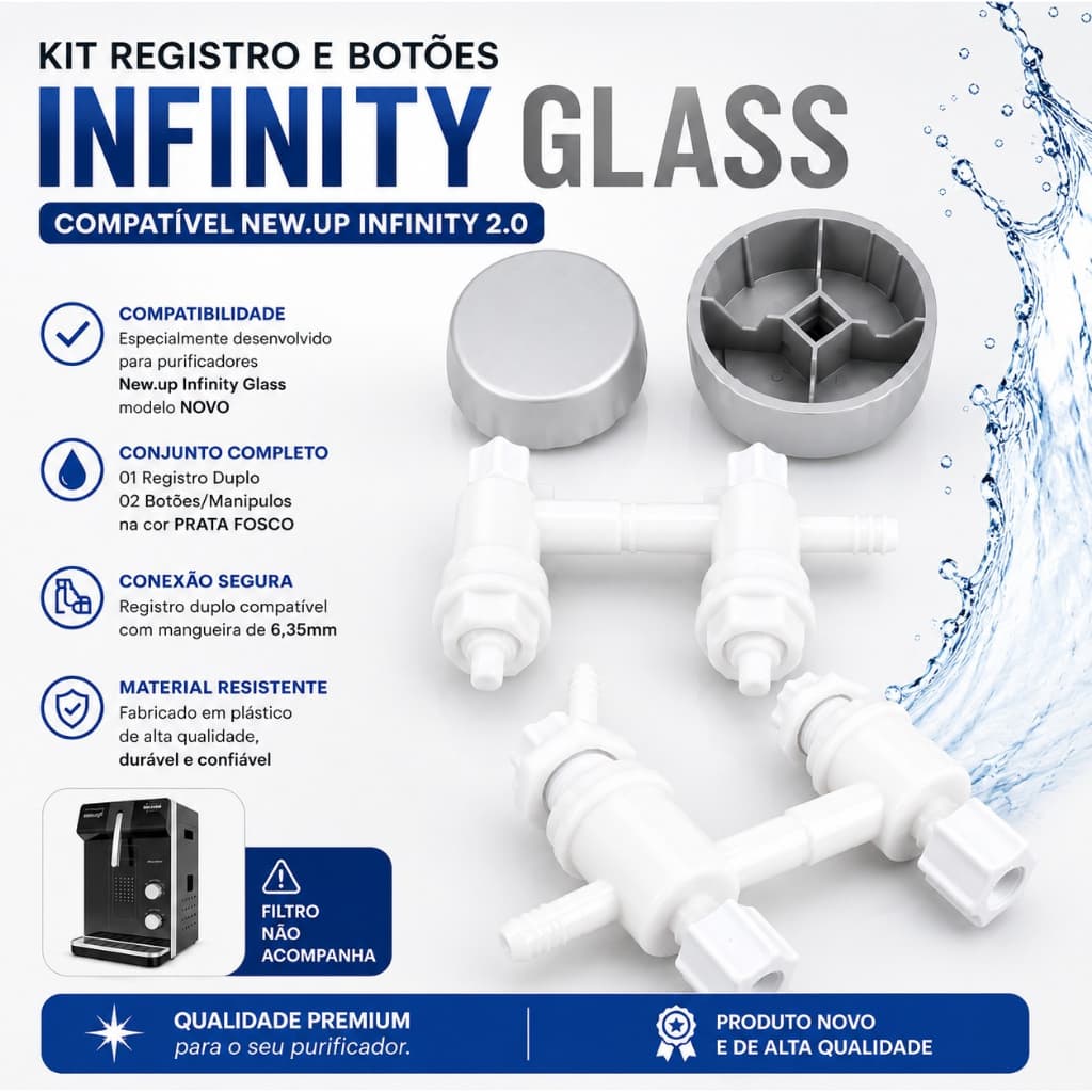 Kit Registro Duplo E Botão Purificador Newup Infinity Glass Originais