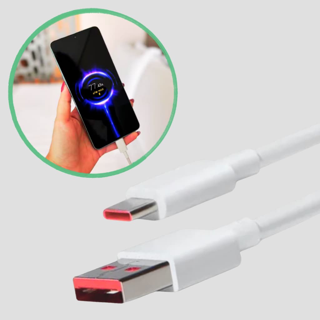 Cabo Para Carregador Turbo 33w 45w 67w 90w Usb Tipo-c 1m Branco Compatível Xiaomi E Outros Carregamento Turbo