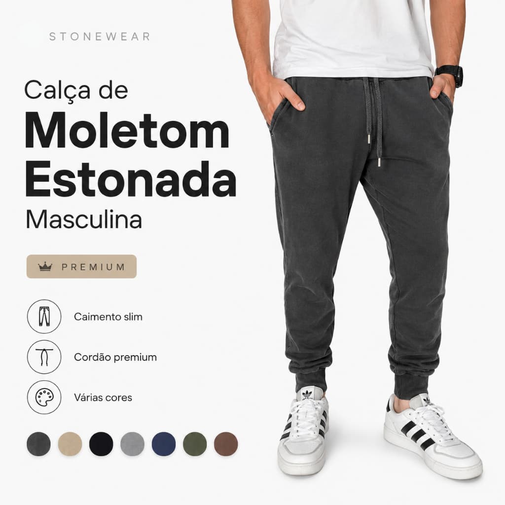 Calça Moletom Masculina Estonada Premium Inverno Stonewear