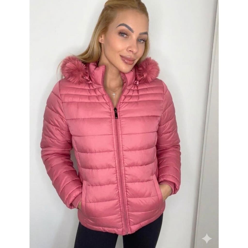Blusa De Frio Feminina Puffer Peluciada Jaqueta com Capuz de Pelinho Estilo Moderno e Quentinho