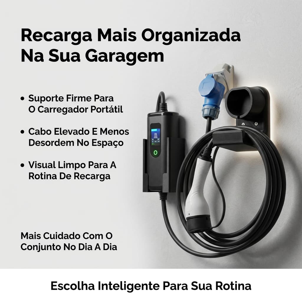Suporte Carregador Elétrico + Brinde - EV Parede Tipo 2 BYD GWM Volvo BMW Organizador Cabo | ENB Commerce