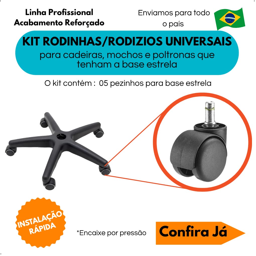 Kit rodízios rodinhas para cadeiras gamer cadeira escritório carrinho auxiliar cirandinha
