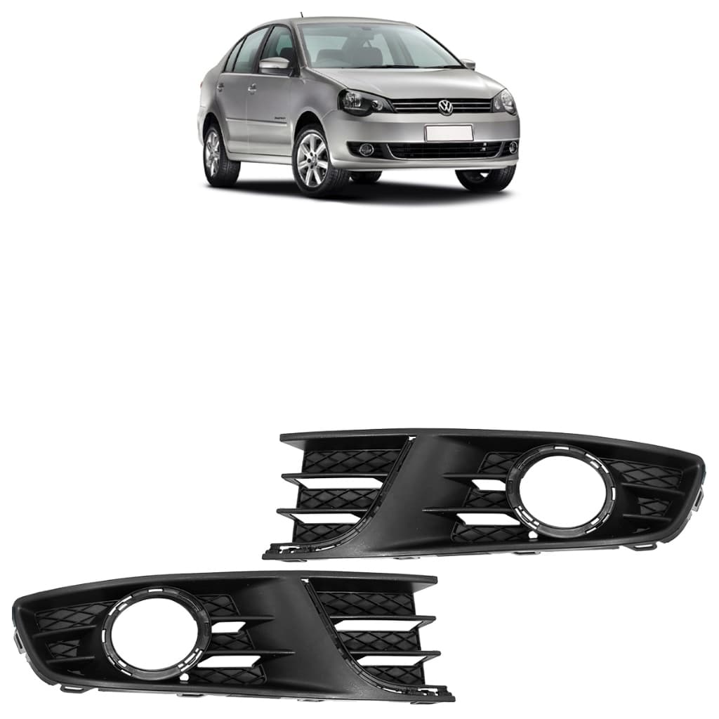 Par Grade Moldura Farol Milha Polo 2012 2013 2014 Preta com Furo Milha