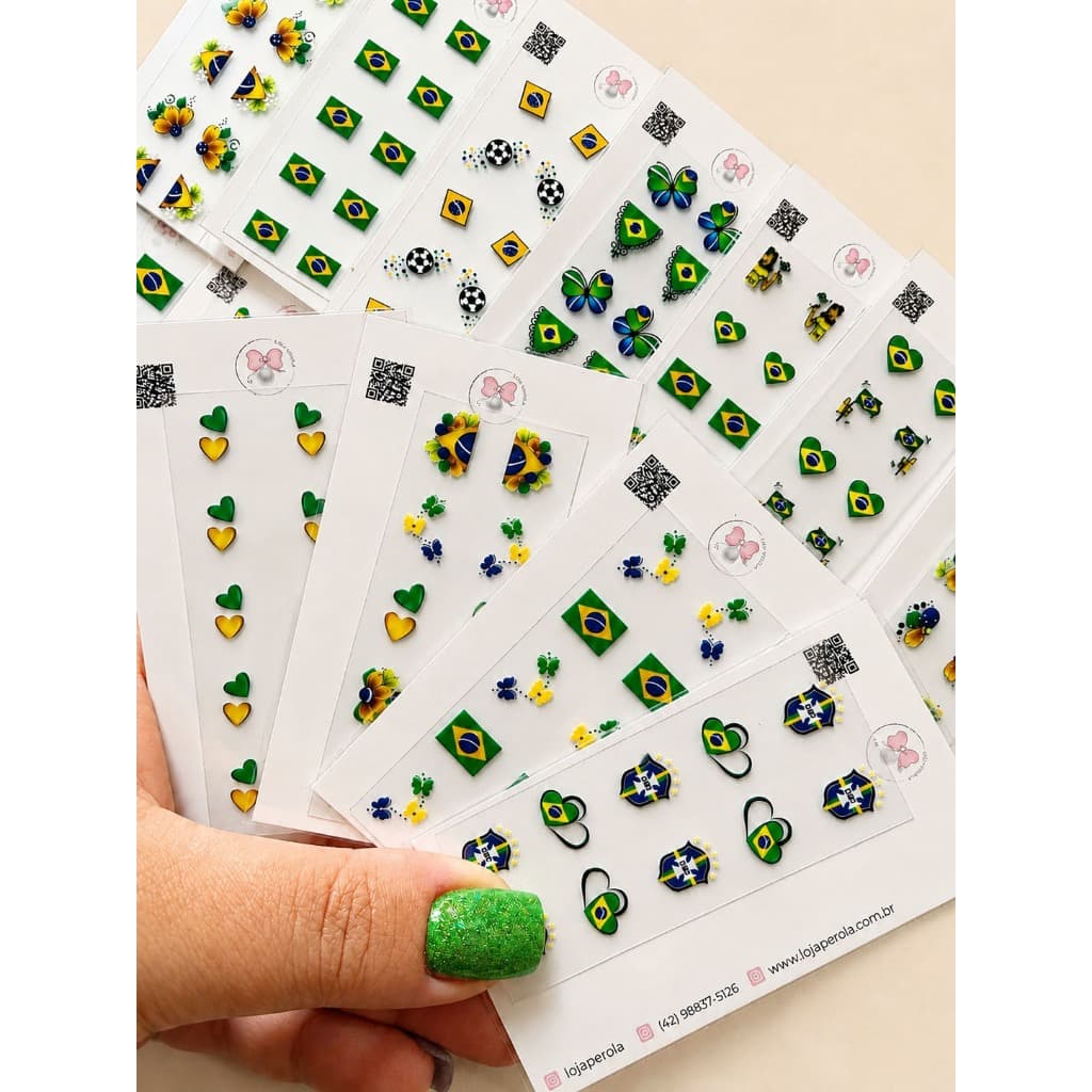 Kit com 10 cartelas de adesivos para Unhas Copa do Mundo
