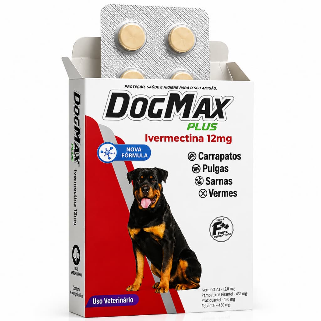 DogMax Plus Cães 40-60kg - Ação 4 em 1 - Remédio para pulgas, carrapatos, vermes e sarna 4 Comprimidos