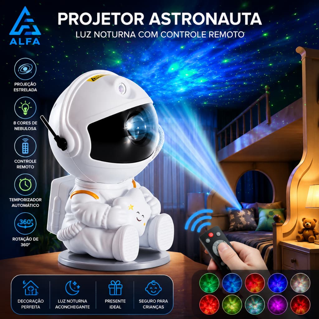 Mini Projetor De Luz Noturna Estrela De Astronauta Decoração Para Galáxia Luz De Luminaria Girado Céu Estrelada