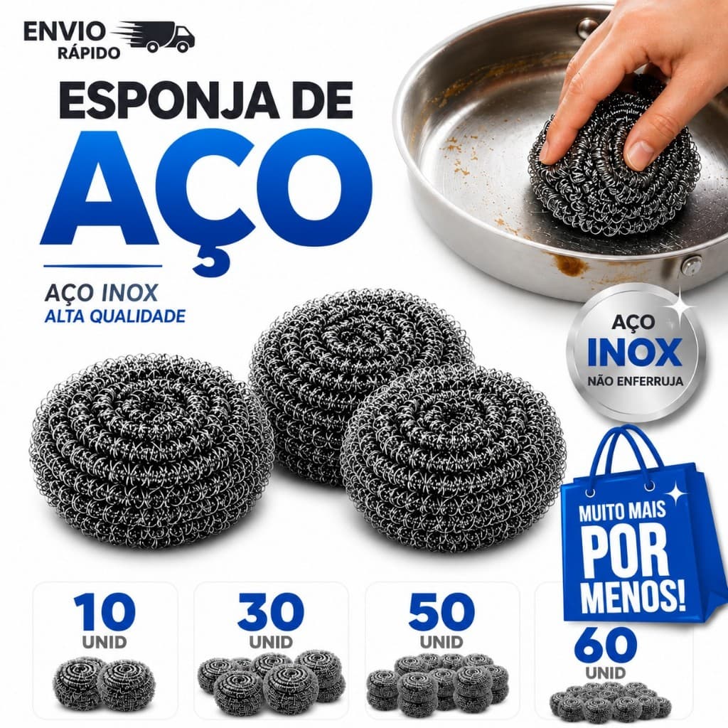 Kit Esponja de Aço Inox bucha lava louça buchinha Limpeza Pesada Não Enferruja panela grelha espetos tira gordura