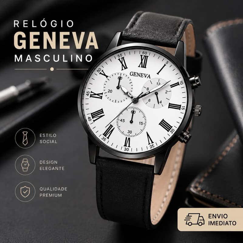 “Relógio Masculino Social Geneva Preto Elegante Casual Luxo