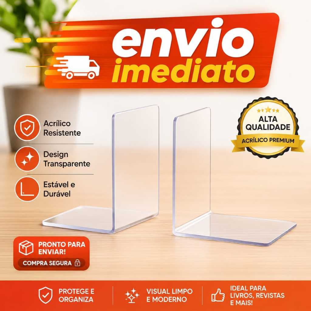 Kit 2 Aparadores de Livros Acrílico Transparente Suporte Organizador Premium