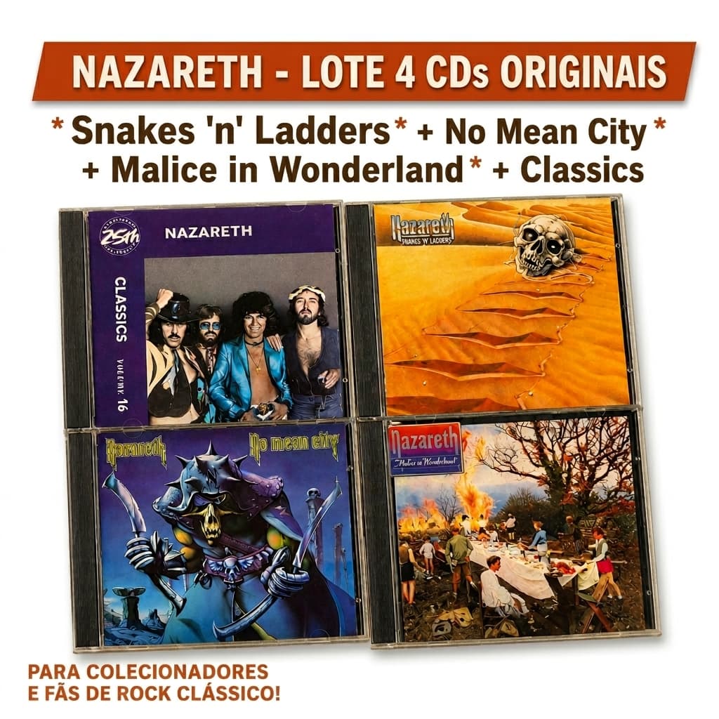 🎸 Nazareth Lote 4 CD Originais – No Mean City + Malice in Wonderland + Snakes 'n' Ladders - Rocky Clássico Raro