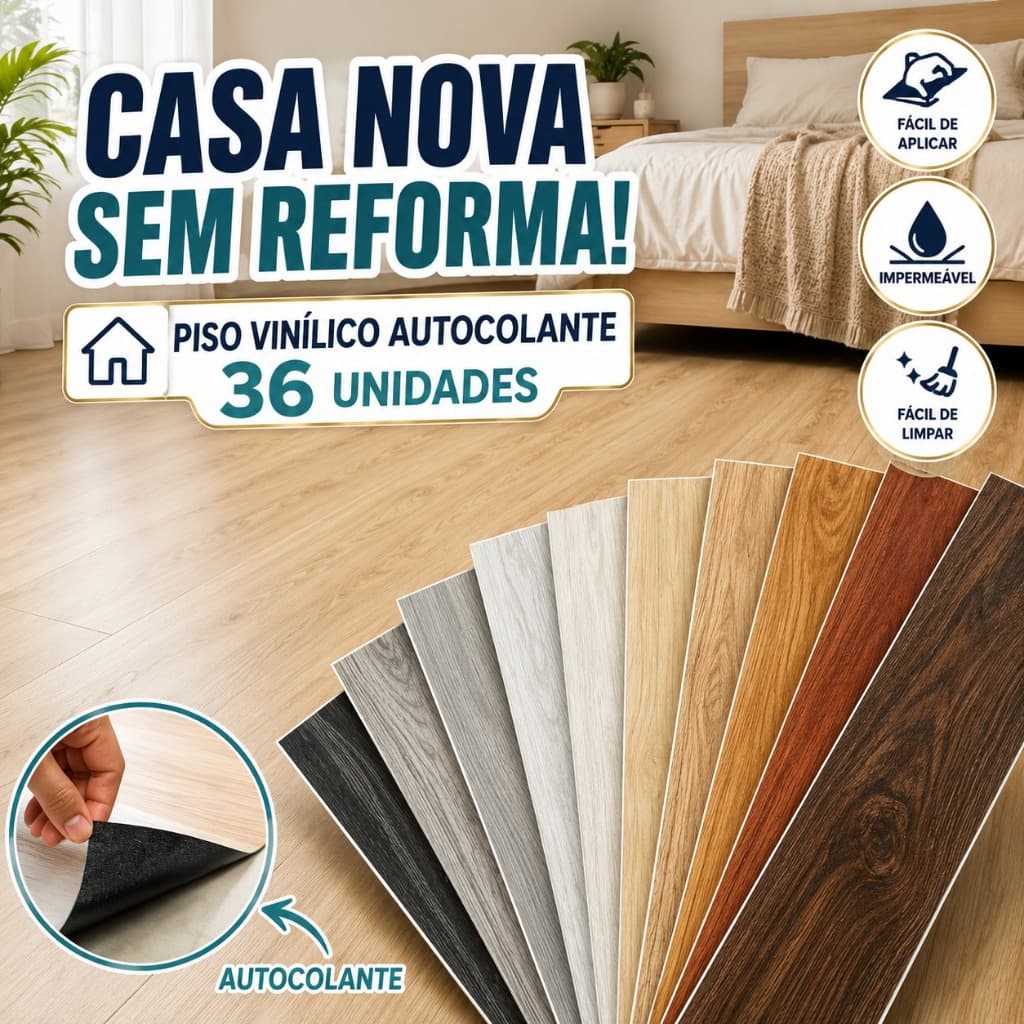 Piso Vinílico Autocolante Régua Madeira 1,67m² Manta Adesiva Resistente Lavável