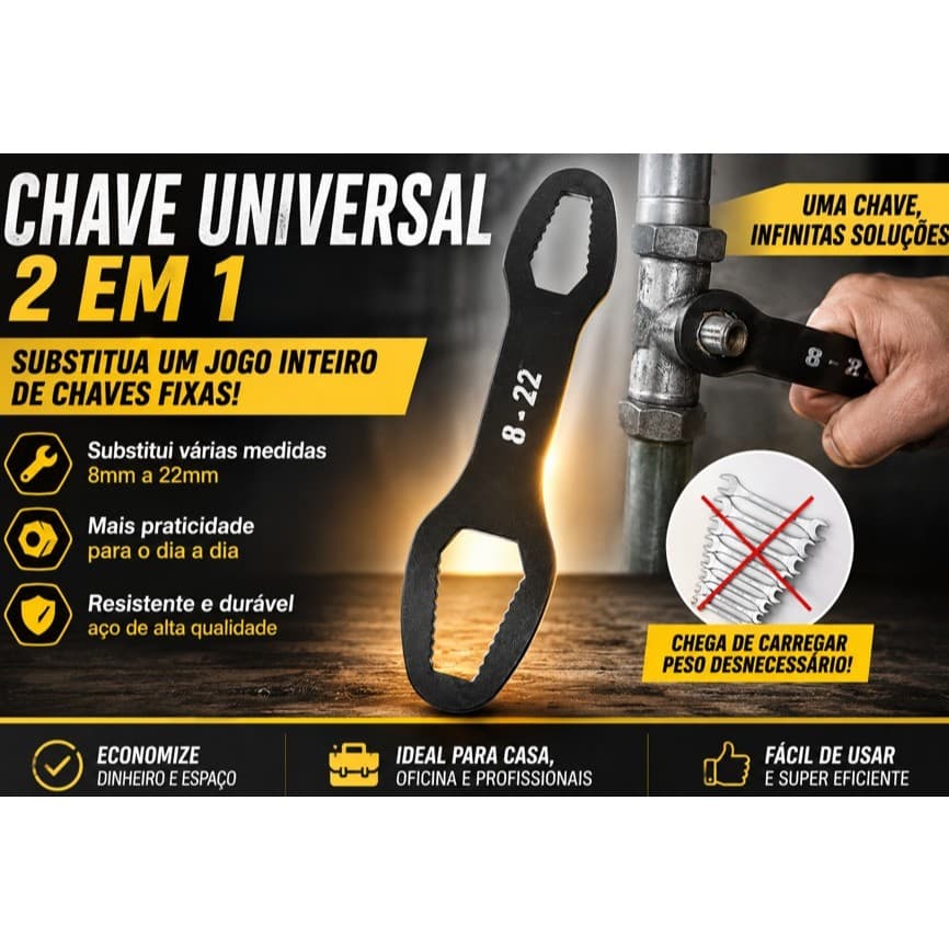 Chave Boca Fixa Universal 8 a 22mm Cabeça Dupla Torx Aço Resistente Ferramenta Profissional