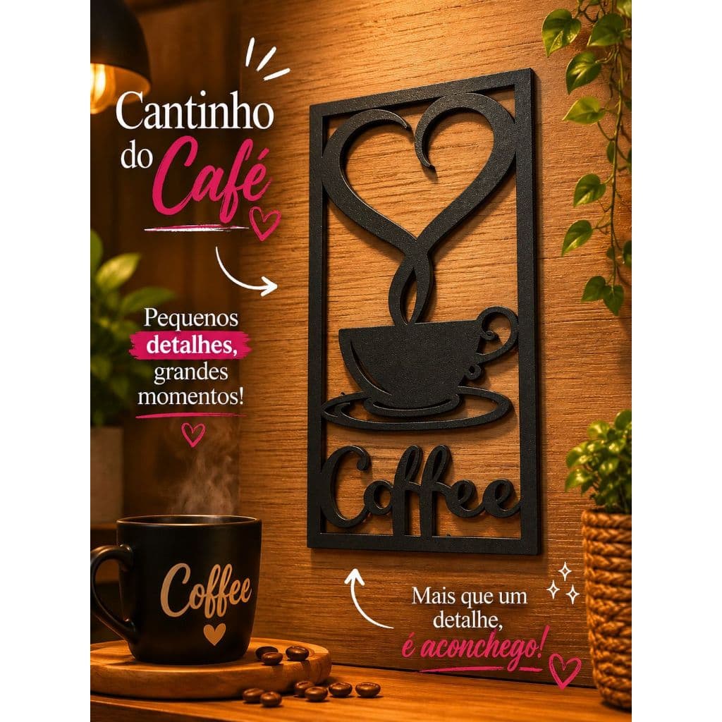 Quadro decorativo em impressão 3D coffee café cantinho do café