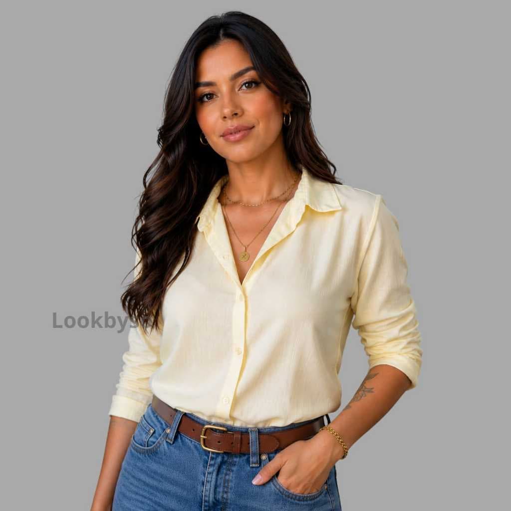 Camisa Feminina Social Viscolinho Manga Longa Toque Macio Modelo Slim Camisete Elegante Casual