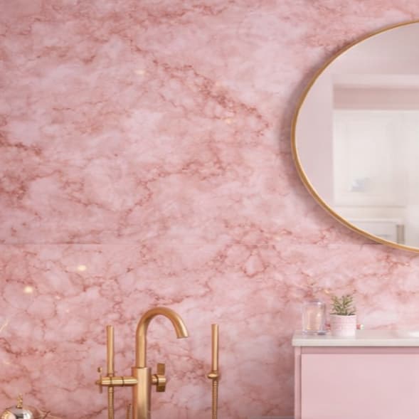 Papel de Parede Mármore Rosa Adesivo Autocolante Banheiro Decoração