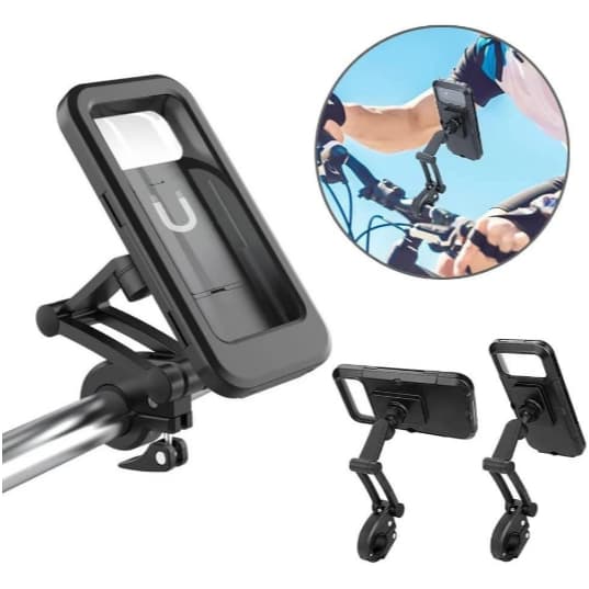 Suporte para Celular Motocicleta e Bicicleta Preto - 360° Giratório e Impermeável