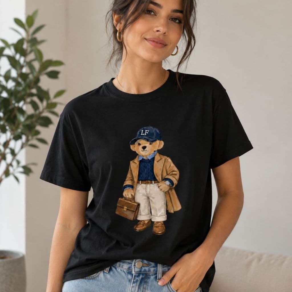 Camiseta Feminina Estampa  Urso T-shirt Premium Algodão Casual Confortável Tendência