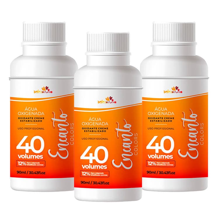 Kit 3 Água Oxigenada 40vol 12% 90ml Beleza Ruiva Encanto Colors