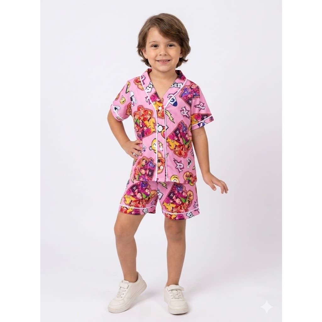 Pijama Americano Infantil Os Rosa- Conjunto Short e Blusa em Suede Premium l Alta Qualidade l Não desbota