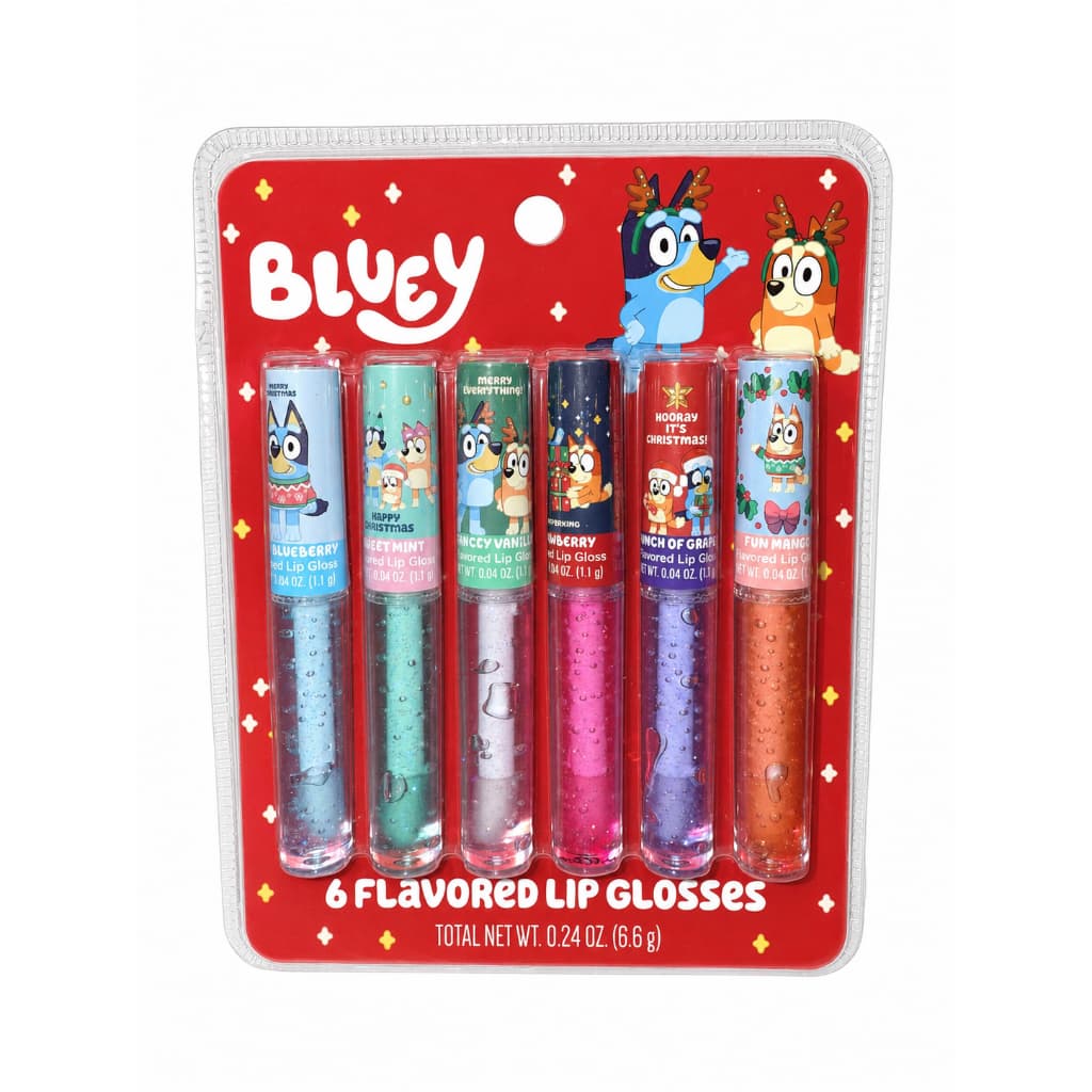 Lip gloss com glitter Bluey edição de Natal pack com 6 unidades