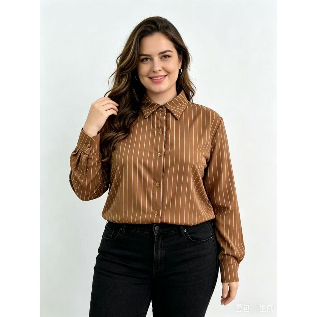 Camisa Duna Listrado Plus Size 48-52 Com Botões Ajustáveis 267